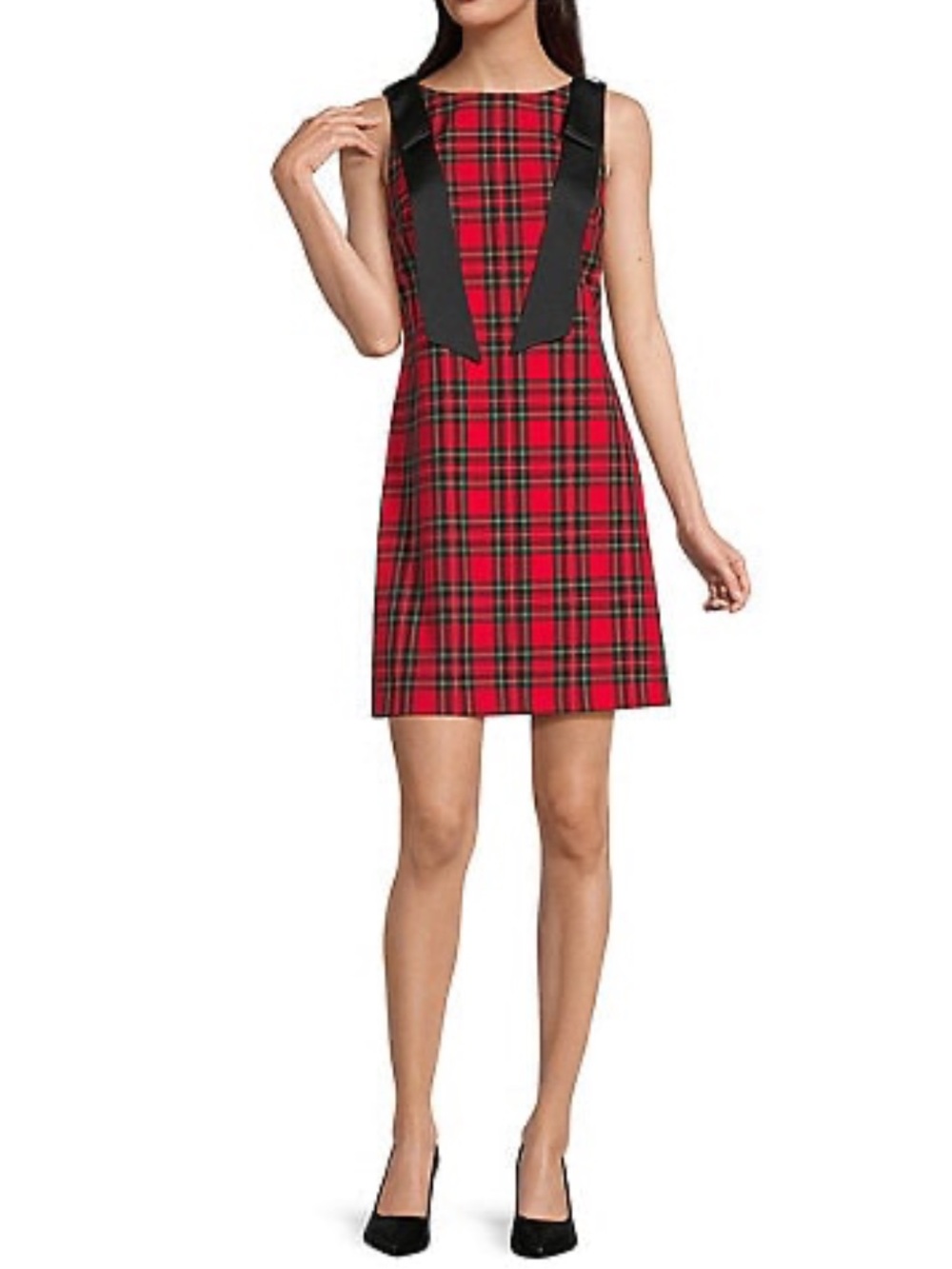 Alex Marie red plaid bow shoulder mini dress